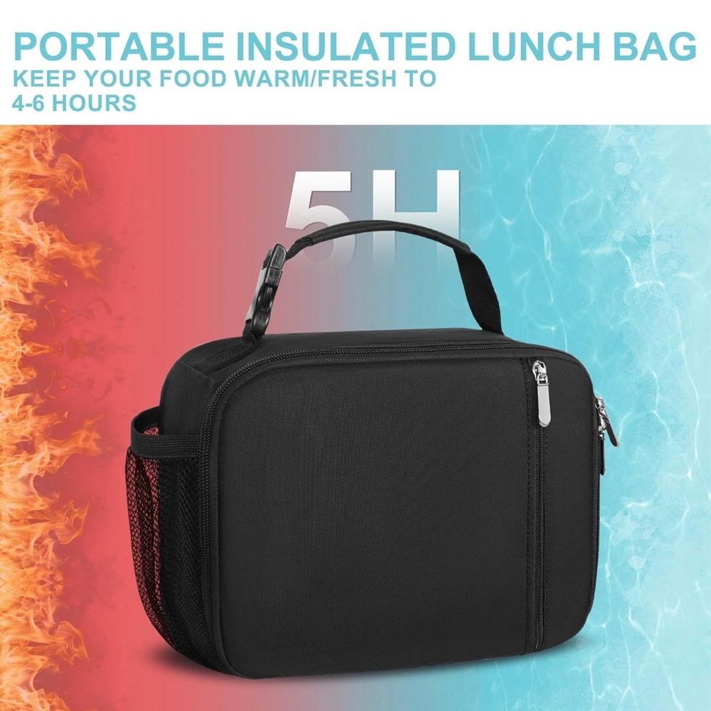 L Lunch Box Kids Insulated Lunch Bag for Boys with Water Bottle Holder-Black - Picture 4 of 5